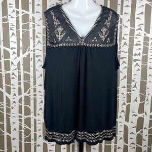 Boho Metallic Embroidered Sheer Shoulder Sleeveless Top 3X